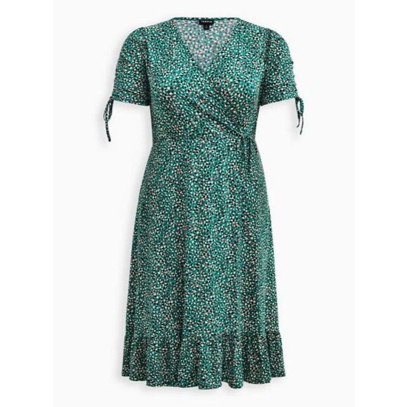 Torrid Green Speckled Print Short Sleeve Midi Dress w/Pockets Size 2X 18 20 Plus - Picture 5 of 12